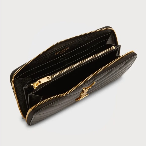 NWT YSL BLACK Monogram Grain De Poudre Zip-Around Wallet - Picture 2 of 12